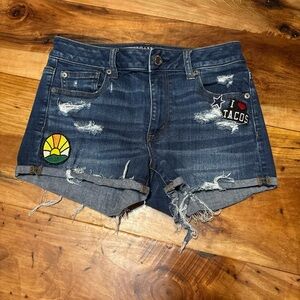 American Eagle Outfitters Blue Jean Shorts with Patches